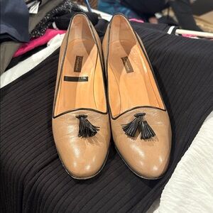 Beige heels with Black Tassels